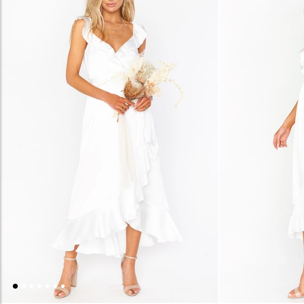 Show Me Your MuMu White Ruffle Wrap Midi Dress